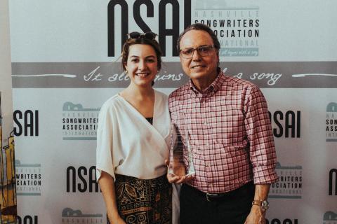 Jody Williams Songs Creative Director Nina Jenkins with NSAI Champion Award Recipient Jody Williams at World's Largest No. 1 Party