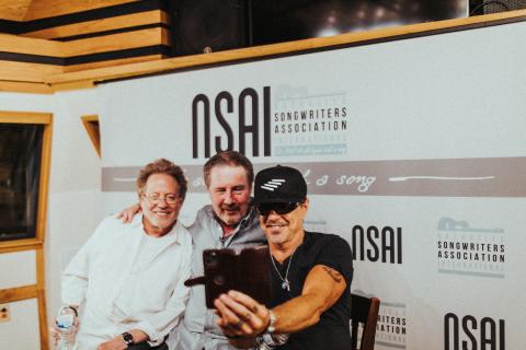 NSAI Executive Director Bart Herbison poses for a selfie with Jeffrey Steele and Steve Dorff  at the Music Mill